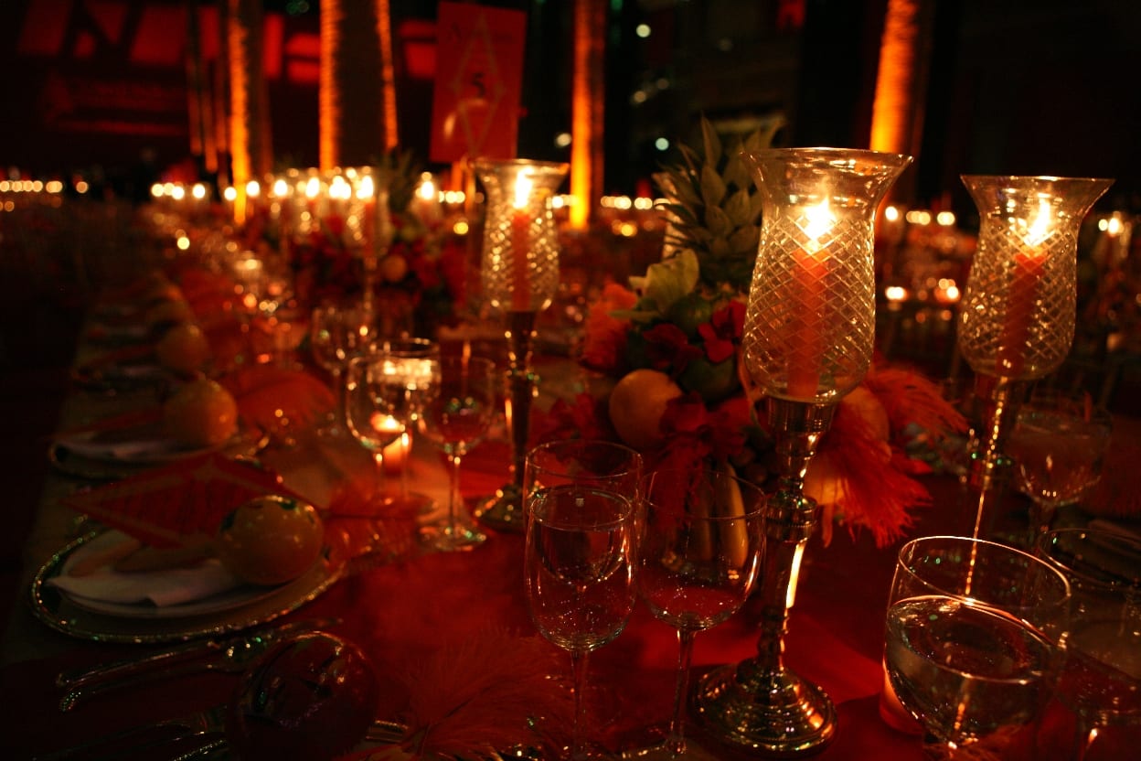Candles and crystal on the dinner tables