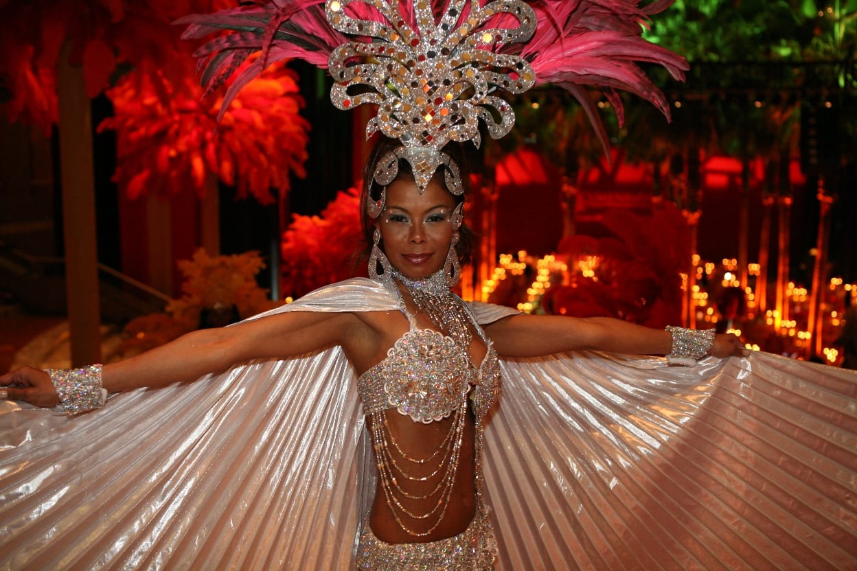 A Carnival dancer in white and silver