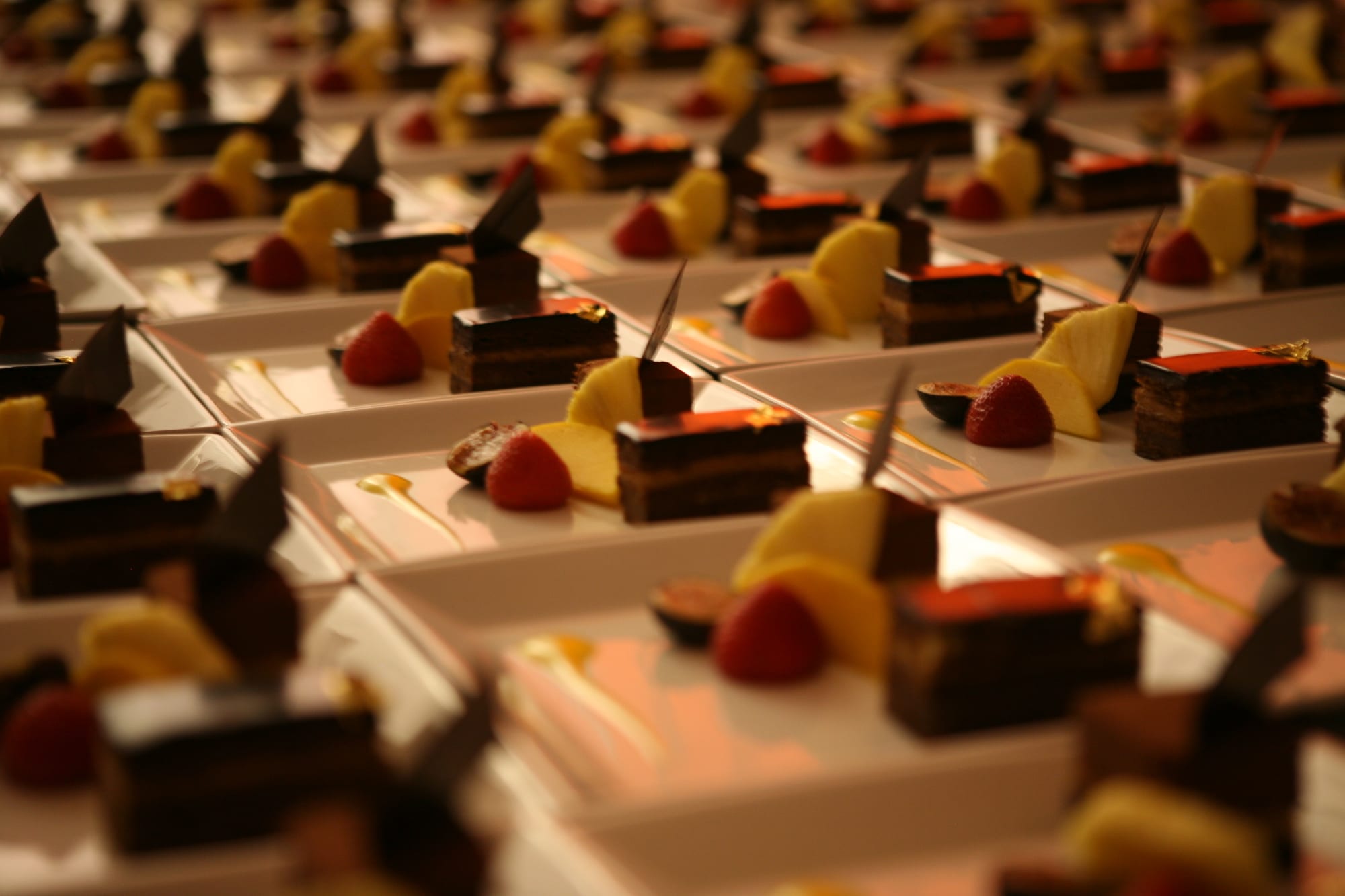 Plated desserts ready for service